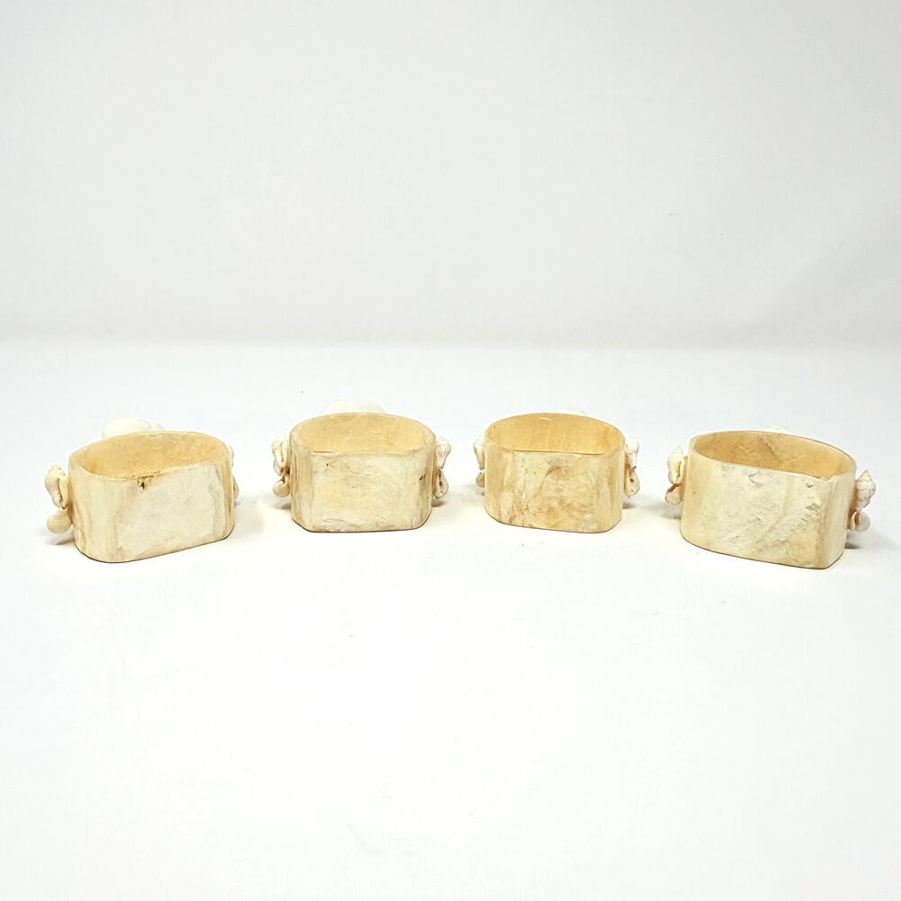 Vintage Capiz Shell Mother of Pearl Flower Rose Napkin Rings Set of 4 - 1970s - Picture 3 of 8